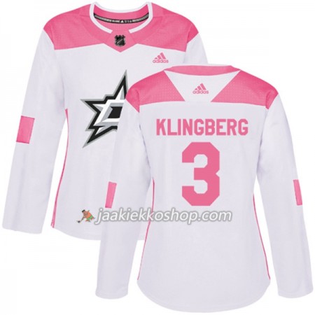 Nainen NHL Dallas Stars Pelipaita John Klingberg 3 Adidas 2017-2018 Valkoinen Vaaleanpunainen Fashion Authentic